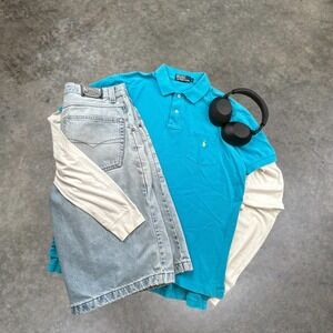 Polo Ralph Lauren Vintage 90s Pocket Polo Shirt Turquoise Blue Mens Large L